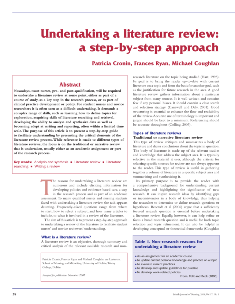 describe the process for undertaking the literature review for your research