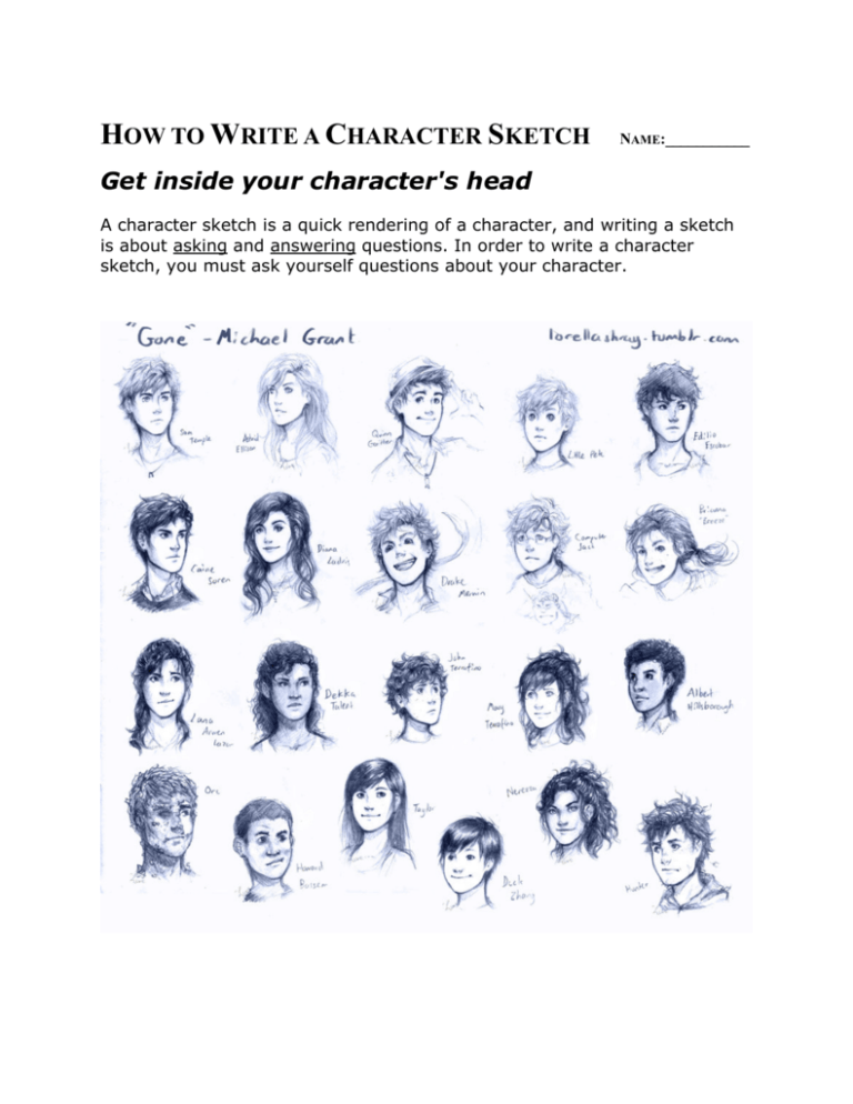 Character Sketch Guide Worksheet