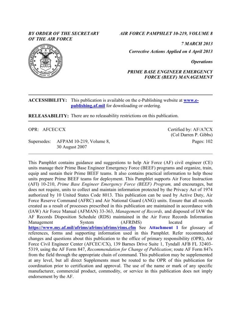 AFPAM 22-22, VOLUME 22 Prime Base Engineer Emergency Force Regarding Dd Form 2501 Courier Authorization Card Template