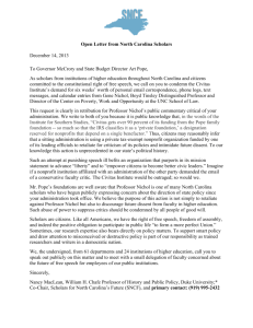 Open Letter from North Carolina Scholars December 14, 2013 To