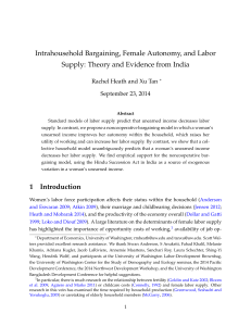 Intrahousehold Bargaining, Female Autonomy, and Labor