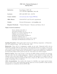 PHY 321: Classical Mechanics I (Spring 2014) Instructor: Scott