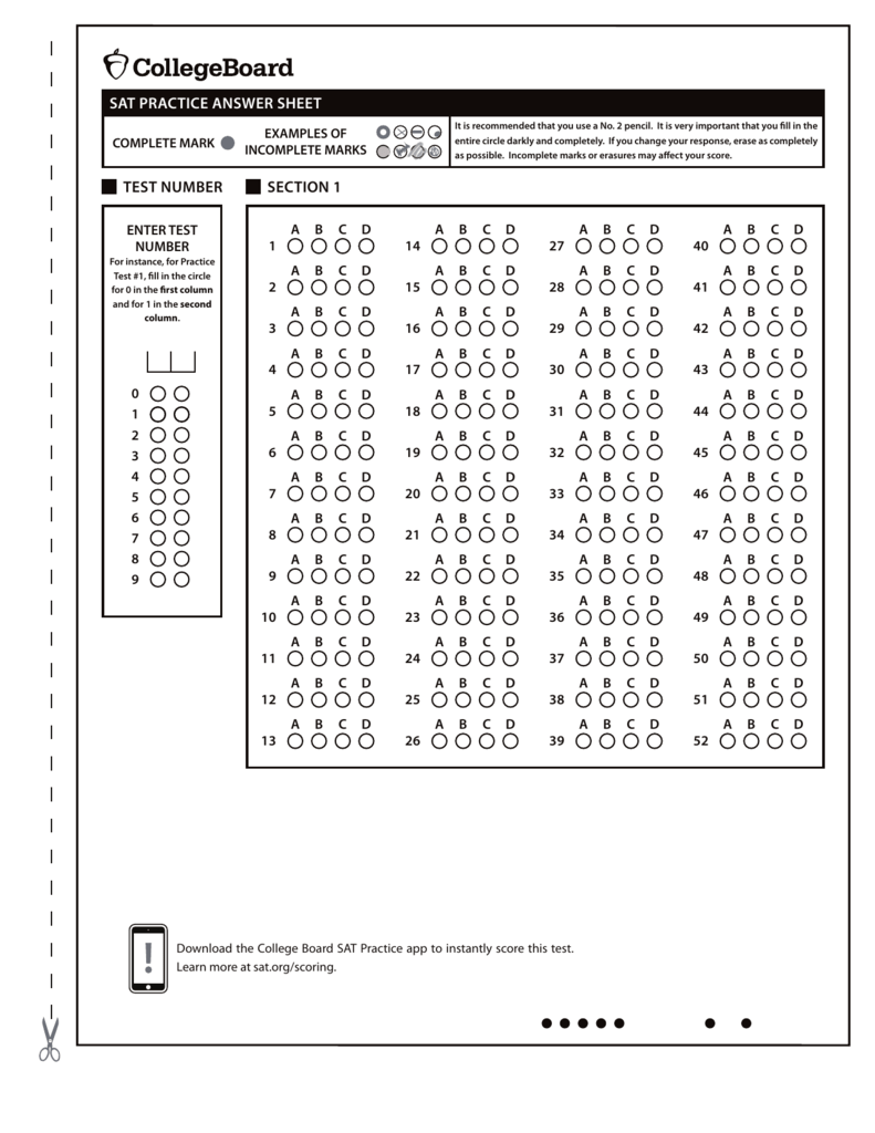 Answer Sheet The College Board