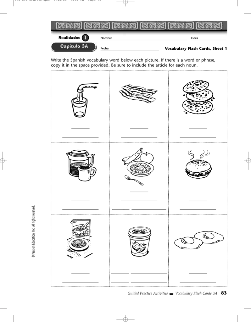 Write The Spanish Vocabulary Word Below Each Picture If There Is A