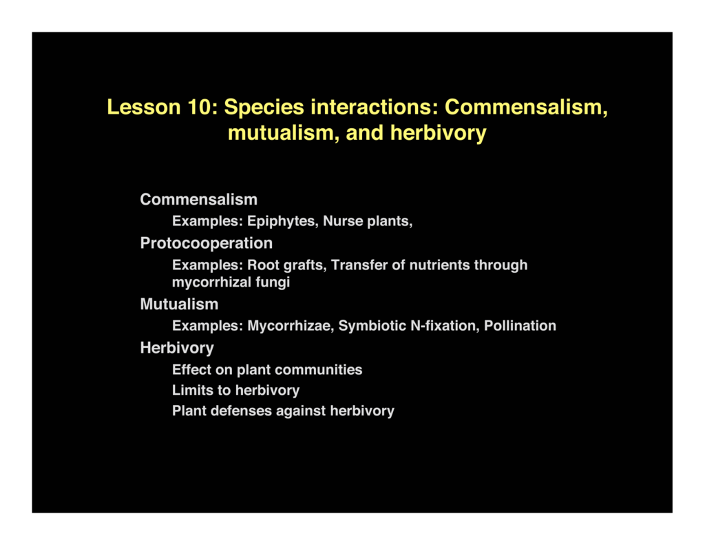 Lesson 10 Species Interactions Commensalism Mutualism And