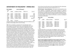 DEPARTMENT OF PHILOSOPHY SPRING 2016