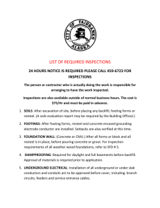 LIST OF REQUIRED INSPECTIONS