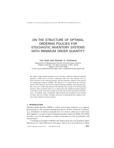 on the structure of optimal ordering policies for stochastic