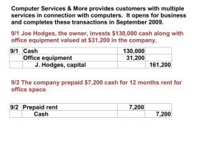9/1 Cash 130,000 Office equipment 31,200 J. Hodges, capital