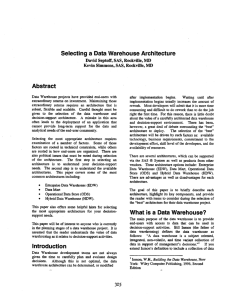 Selecting a Data Warehouse Architecture