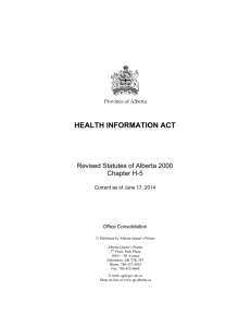 HEALTH INFORMATION ACT - Alberta Queen's Printer