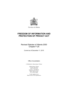 FREEDOM OF INFORMATION AND PROTECTION OF PRIVACY ACT