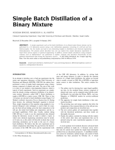 Simple batch distillation of a binary mixture