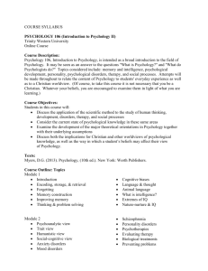 COURSE SYLLABUS PSYCHOLOGY 106 (Introduction to
