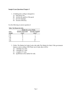 Sample Exam Questions/Chapter 5 1. A binding price ceiling is