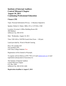 Institute of Internal Auditors Central Missouri Chapter August 10