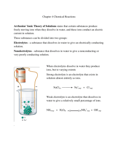 Chapter 4 Chemical Reactions Arrhenius' Ionic Theory of Solutions