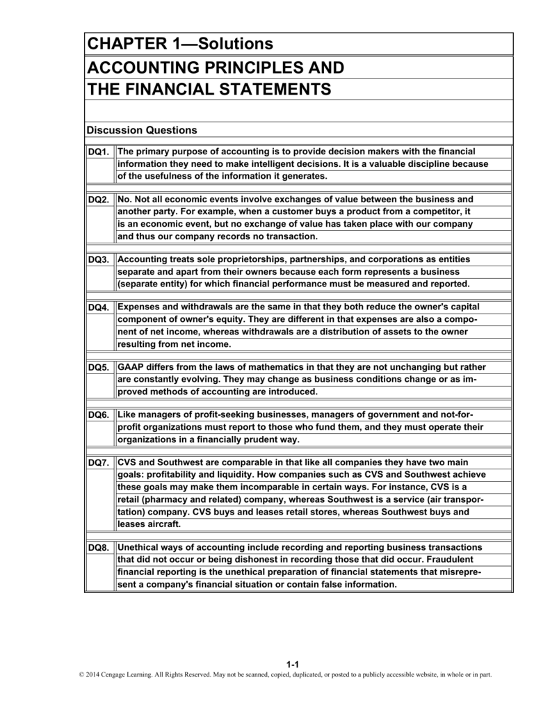 Chapter 1 Solutions Accounting Principles And The