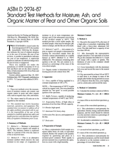 Standard Test Methods for Moisture, Ash, and Organic Matter of Peat