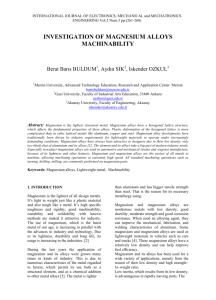 INVESTIGATION OF MAGNESIUM ALLOYS MACHINABILITY