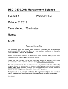 DSCI 3870.001: Management Science Exam # 1 Version: Blue