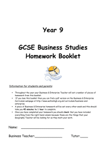 Year 9 GCSE Business Studies Homework Booklet