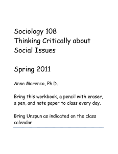 Sociology 108 Thinking Critically about Social Issues Spring 2011