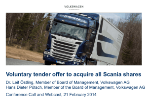 Voluntary tender offer to acquire all Scania shares