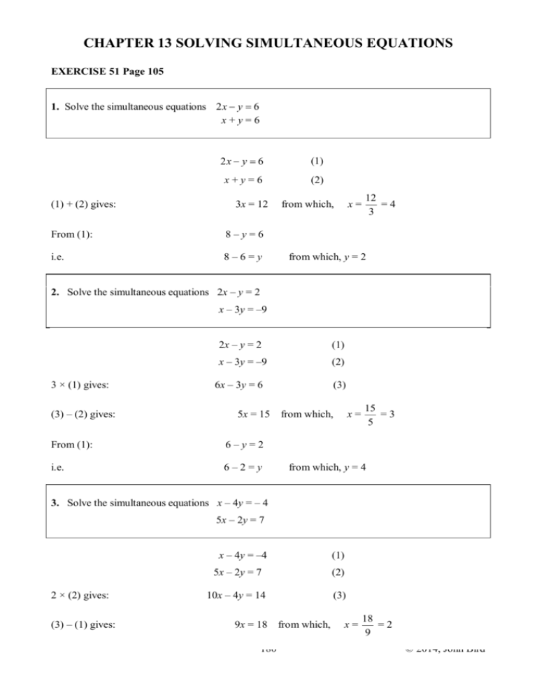 Solve The Simultaneous Equations X 2 Y 2 9 X Y 2 Answer