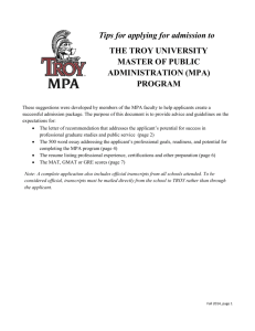 TROY MPA Admission Tips