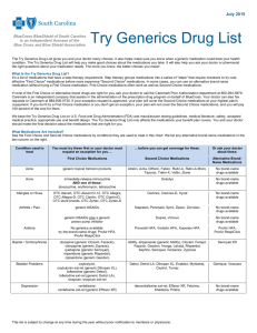 Try Generics Drug List - Blue Cross and Blue Shield of South Carolina