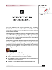 INTRODUCTION TO HOUSEKEEPING