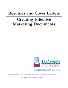 Résumés and Cover Letters Creating Effective Marketing Documents