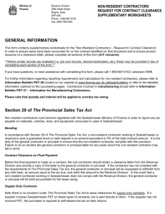 GENERAL INFORMATION Section 29 of The Provincial Sales Tax Act