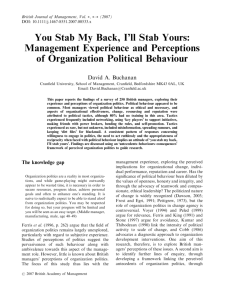 Management Experience and Perceptions of Organization Political