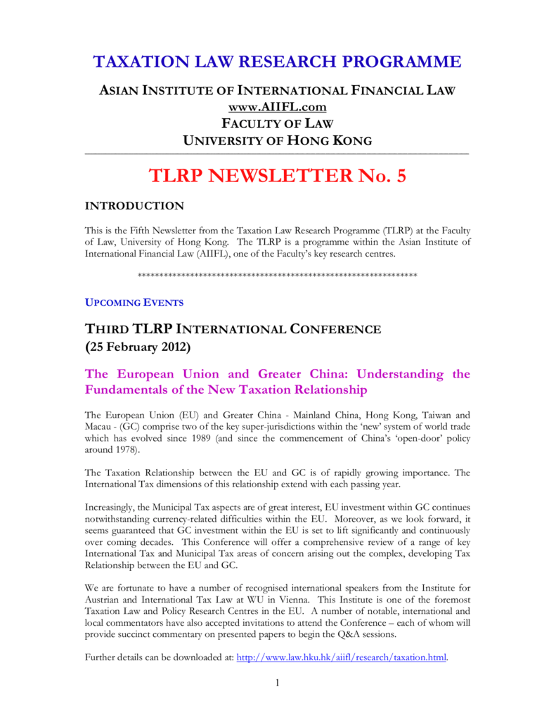 Tlrp Newsletter No 5 Faculty Of Law The University Of Hong