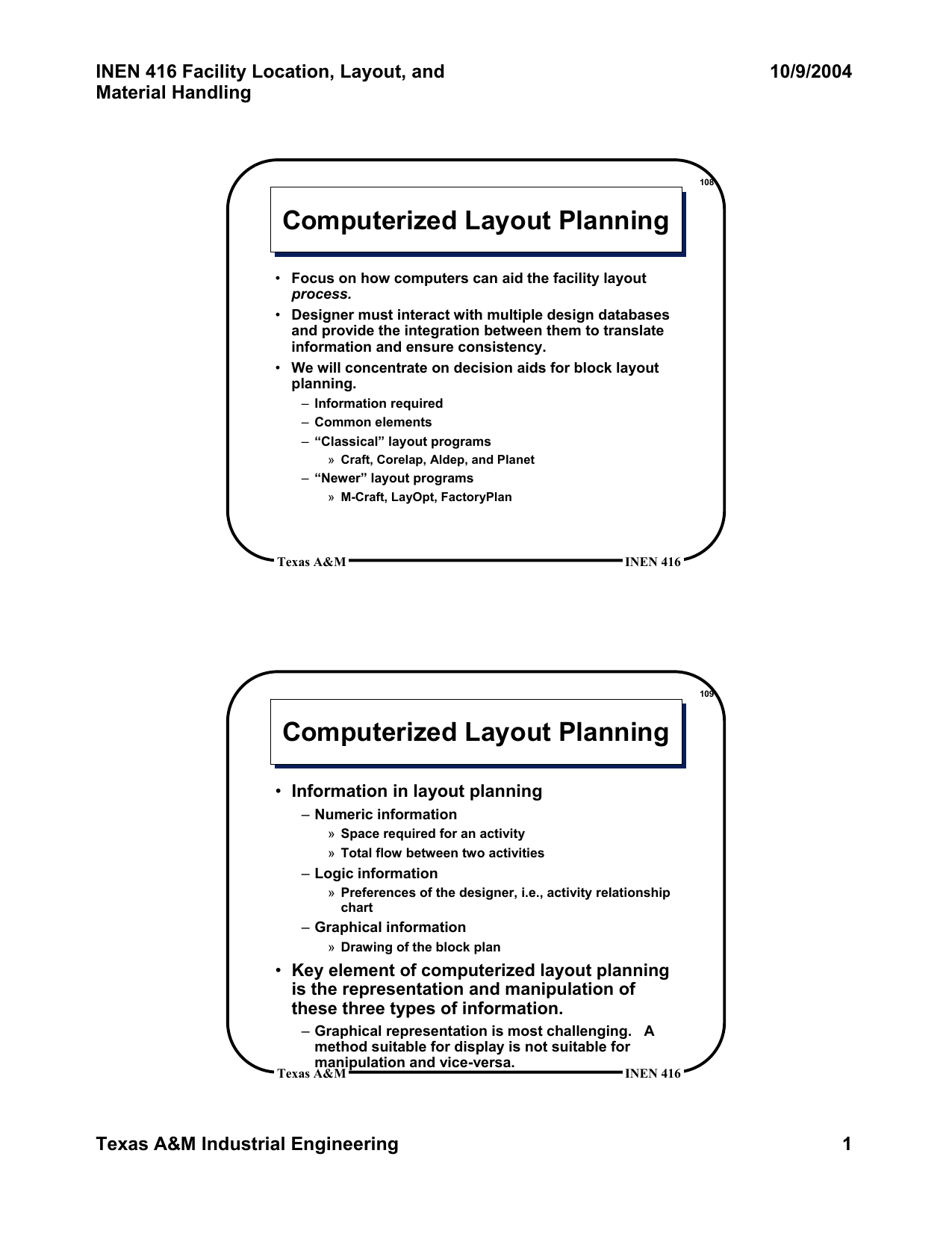 Material Handling Planning Chart