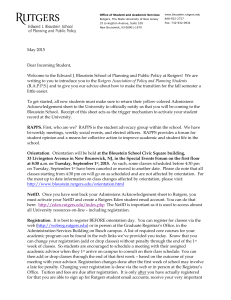 Student Welcome Letter - Bloustein School of Planning and Public