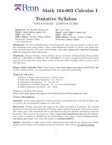 Math 104-003 Calculus I Tentative Syllabus - Penn Math