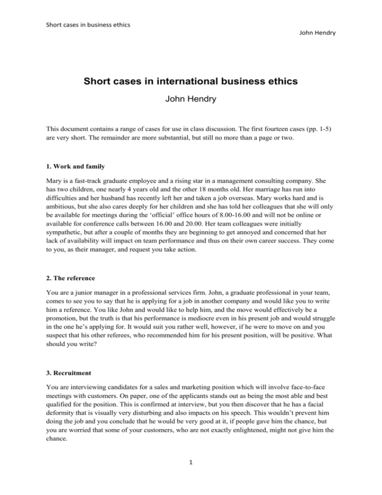 business ethics short case study