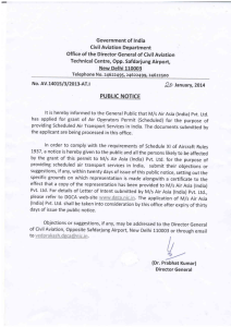 Public Notice - Application for grant of Air Operators Permit