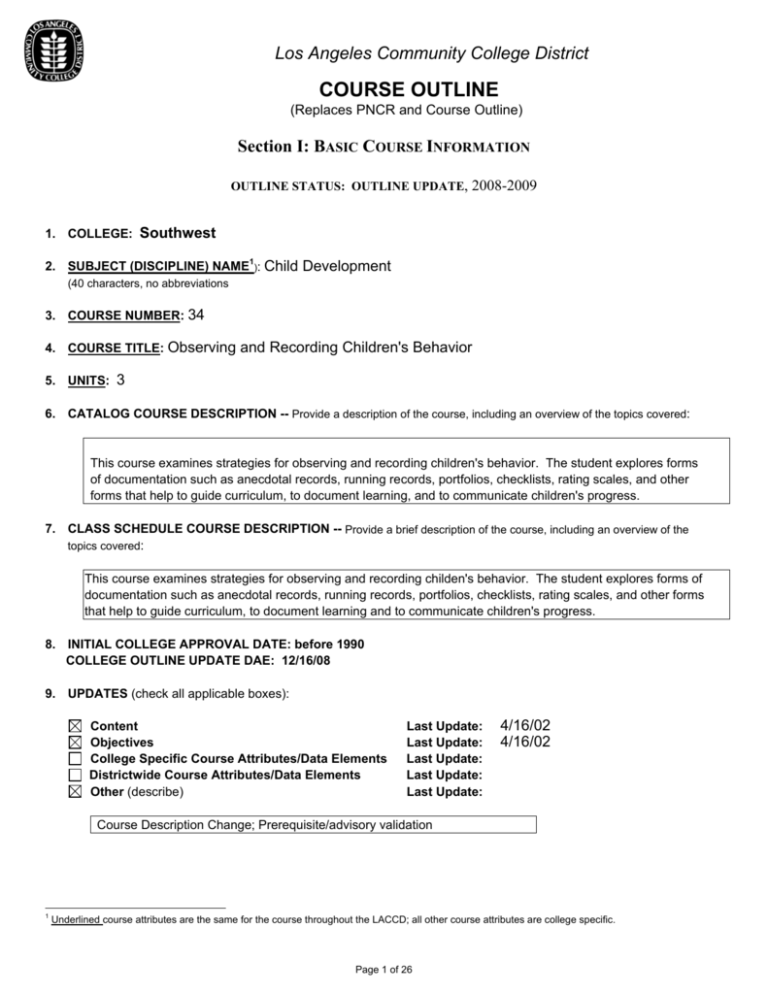 course outline Los Angeles Southwest College