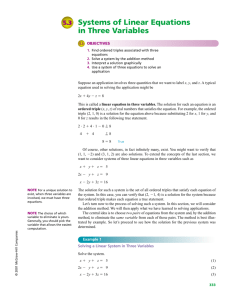 Systems of Linear Equations in Three Variables