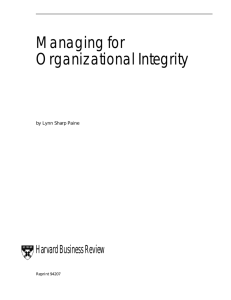 Managing for Organizational Integrity