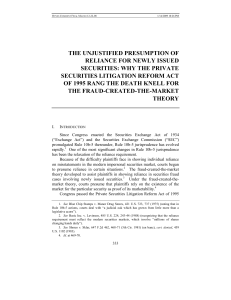 the unjustified presumption of reliance for newly issued securities
