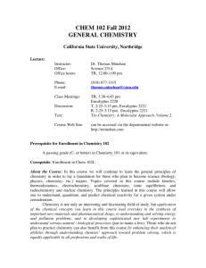 CHEM 102 Fall 2012 GENERAL CHEMISTRY