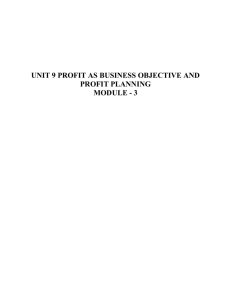 unit 9 profit as business objective and profit planning
