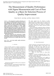 The Measurement of Quality Performance with Sigma Measurement