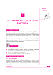 Lesson 3. Nutrition & Growth of Bacteria