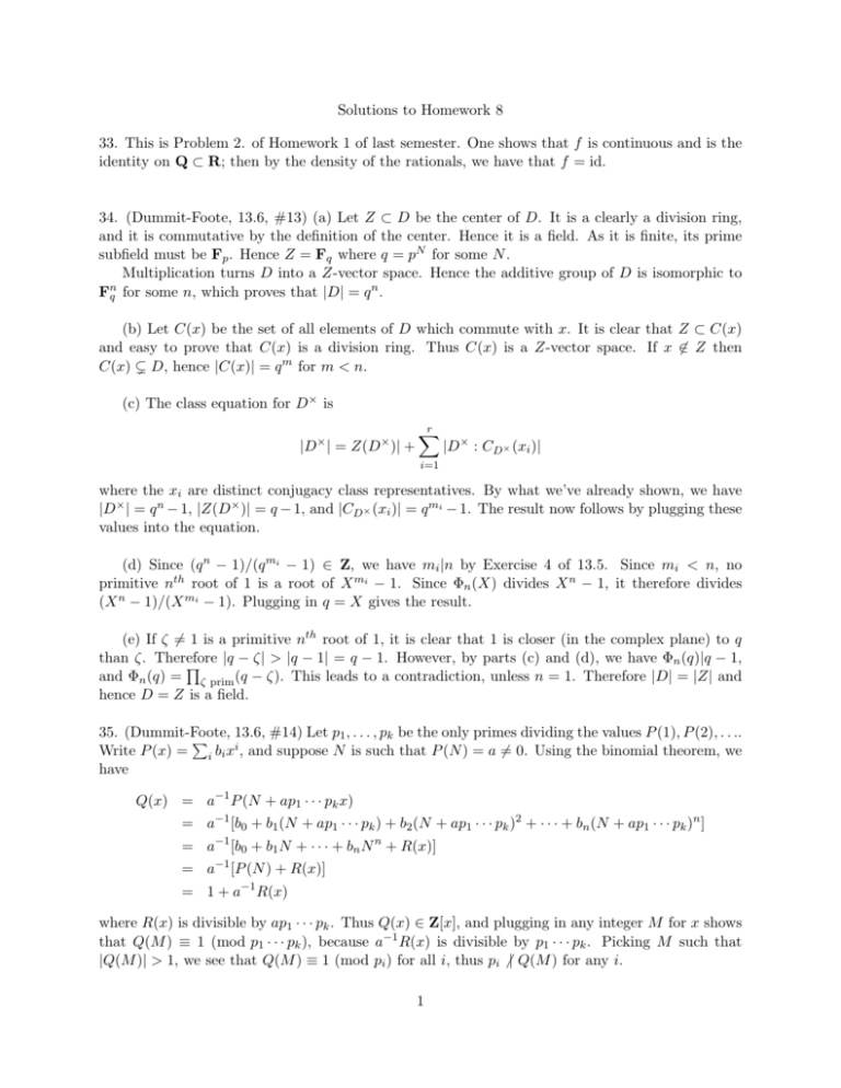 Solutions To Homework 8 33 This Is Problem 2 Of Homework 1 Of